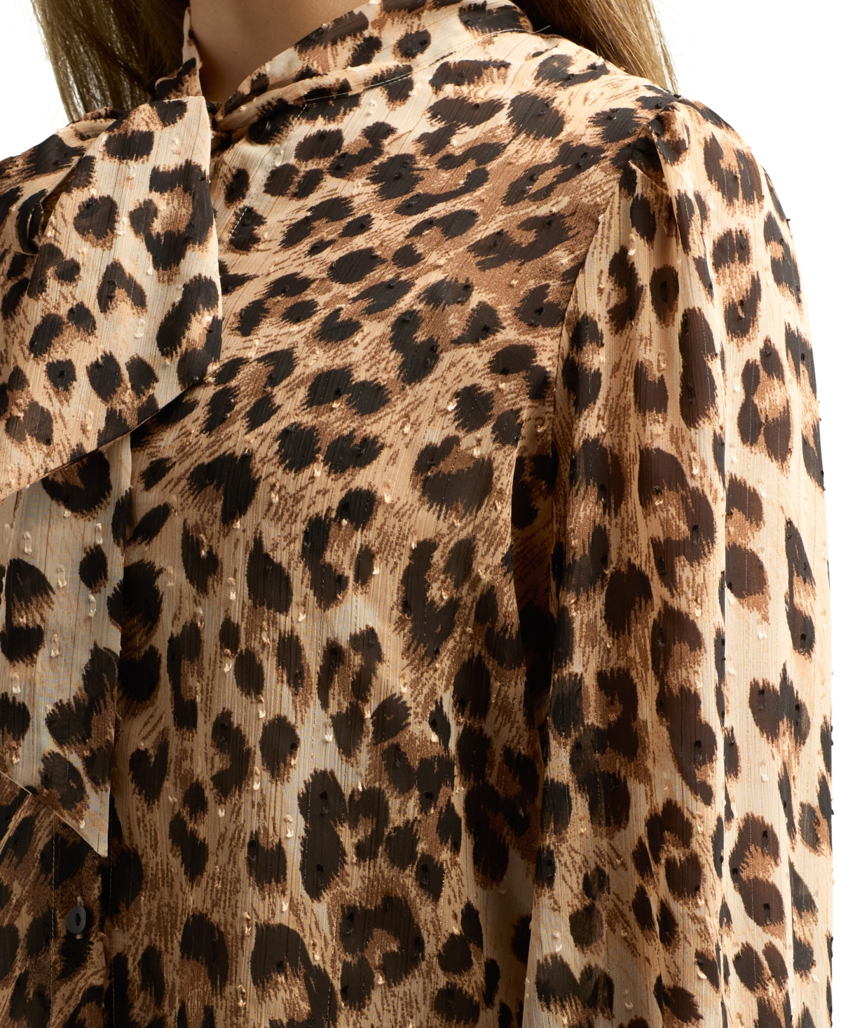 Bcx Juniors Printed Tie-neck Long-sleeve Blouse In Brown