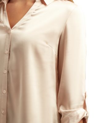 Women's Stretch Satin Button-Up 3/4-Sleeve Top