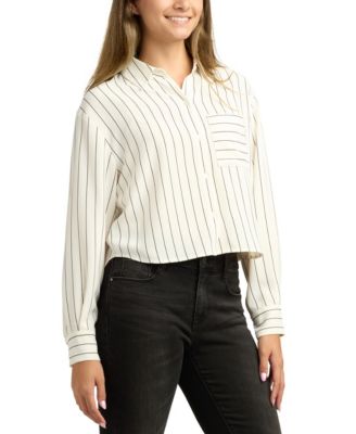 Juniors Stripe Long-Sleeve Button-Front Top