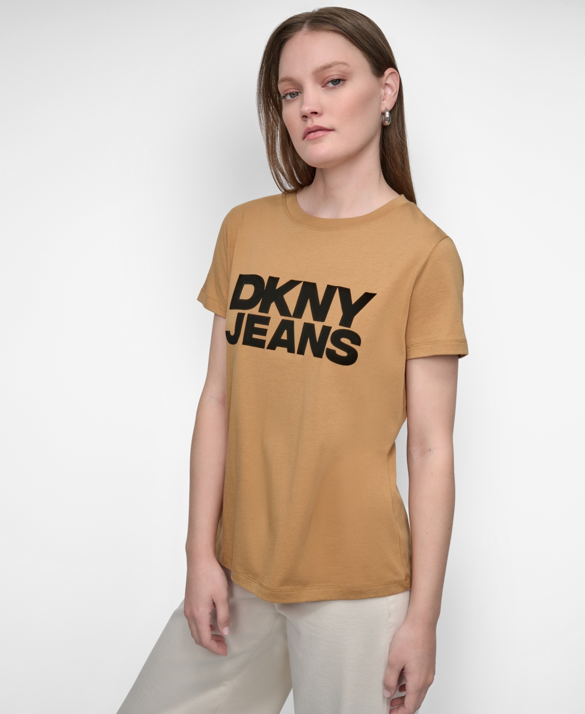 Dkny Jeans Women's Flocked Logo Crewneck T-shirt In Brown