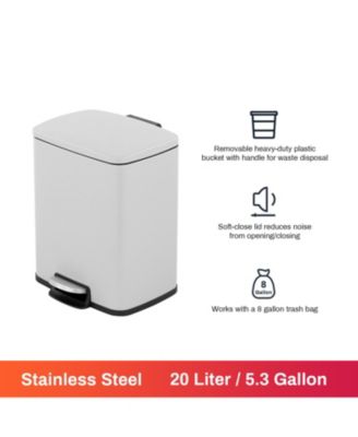 5.3 Gal./20 Liter Rectangular  Stainless-Steel-Made  Matt White step-on Trash Can for kitchen