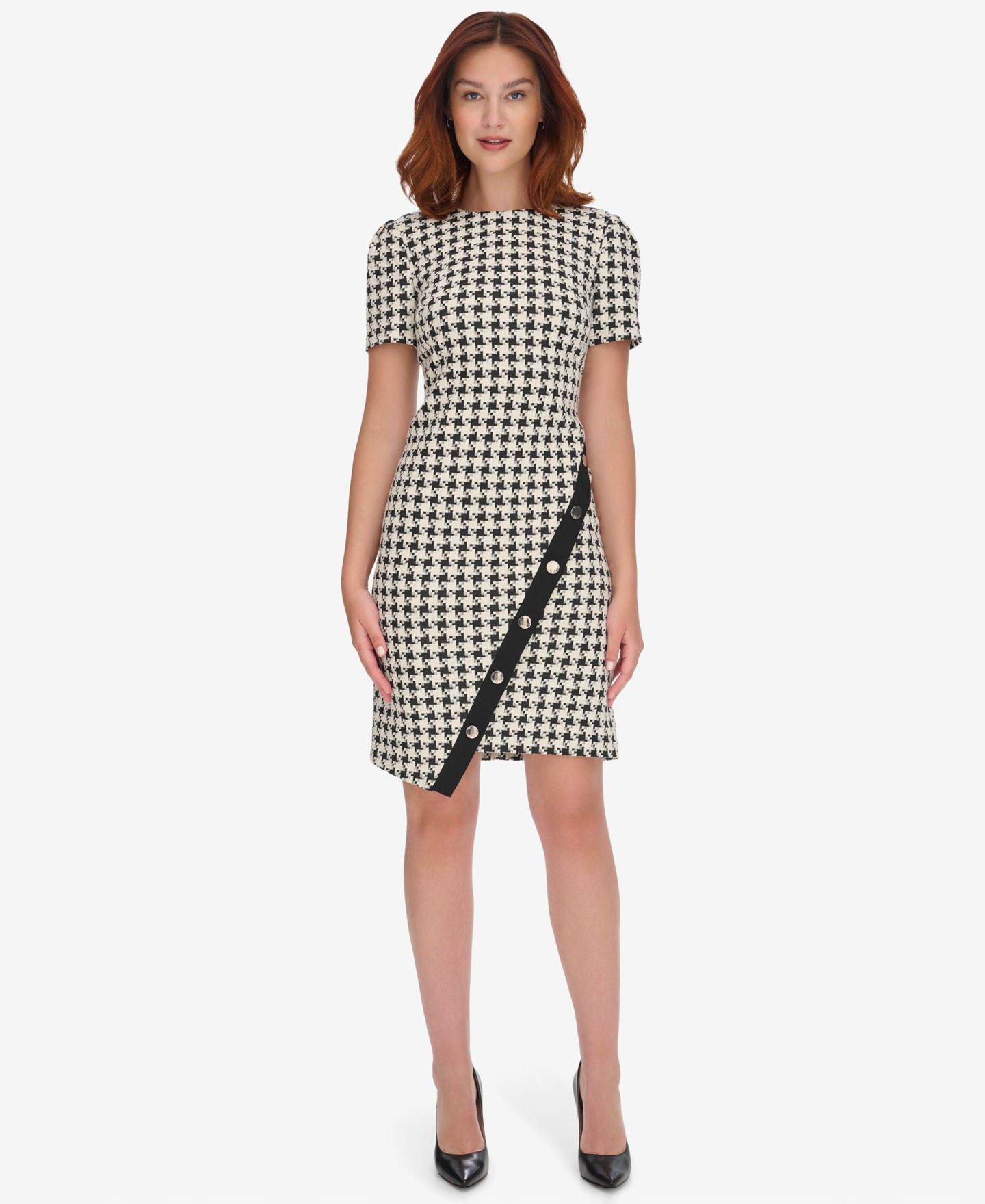 Женское платье Tommy Hilfiger Houndstooth Pattern Sheath, цвет: Чёрный жемчужный — фото 1