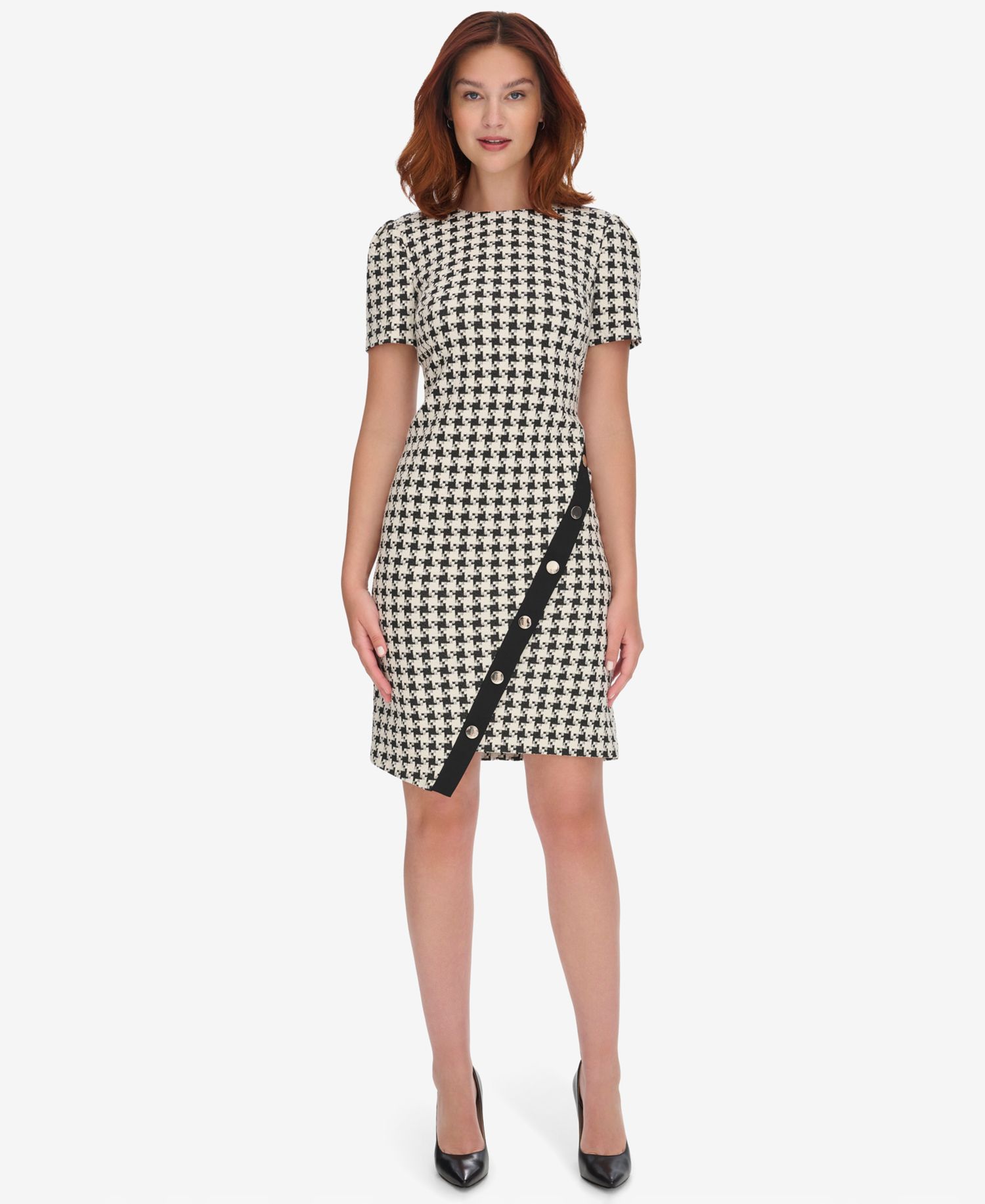 Women's Houndstooth Pattern Sheath Dress