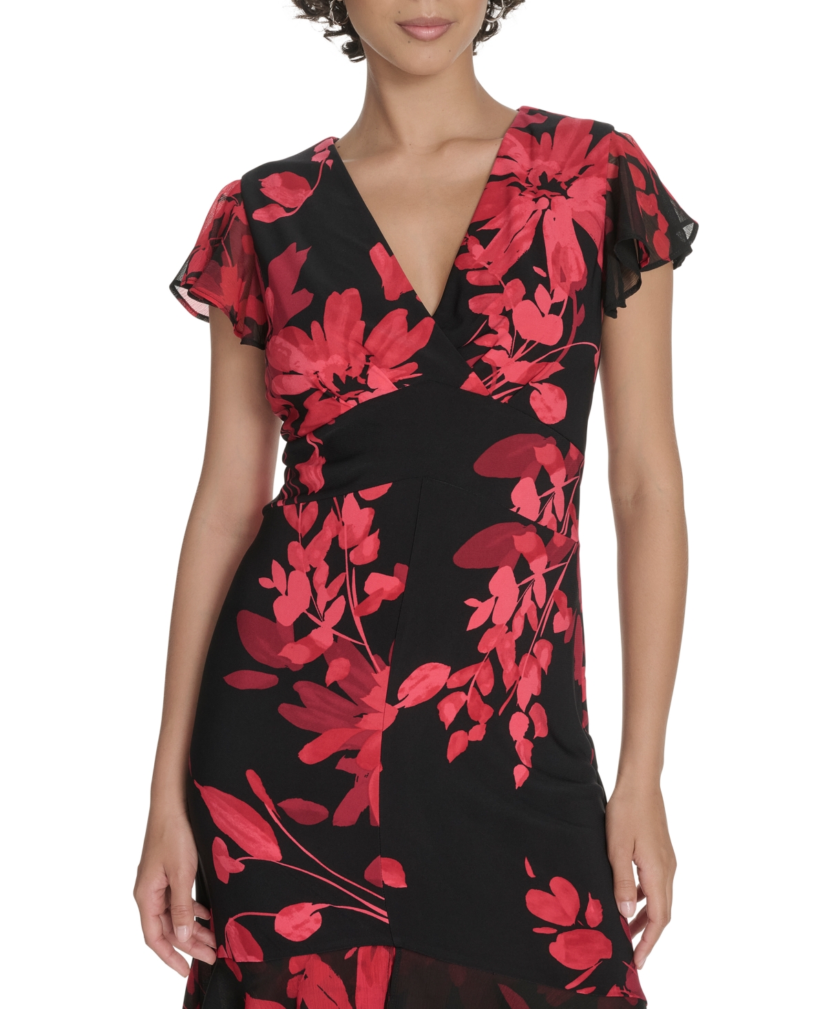 Tommy Hilfiger Chiffon Flutter Sleeve Midi Dress