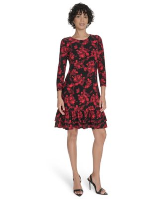 Women's 3/4-Sleeve Ruffle Hem Dress