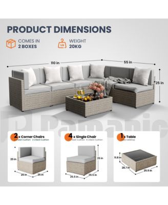 Gray 7-Piece Wicker Outdoor Sectional Set with Coffee Table and Cushions