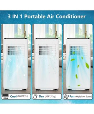 8,000 BTU ASHRAE, 3-in-1 Portable Air Conditioner with Air Cool, Dehumidifier & Fan Modes, Remote Control for Rooms up to 350 Sq. Ft