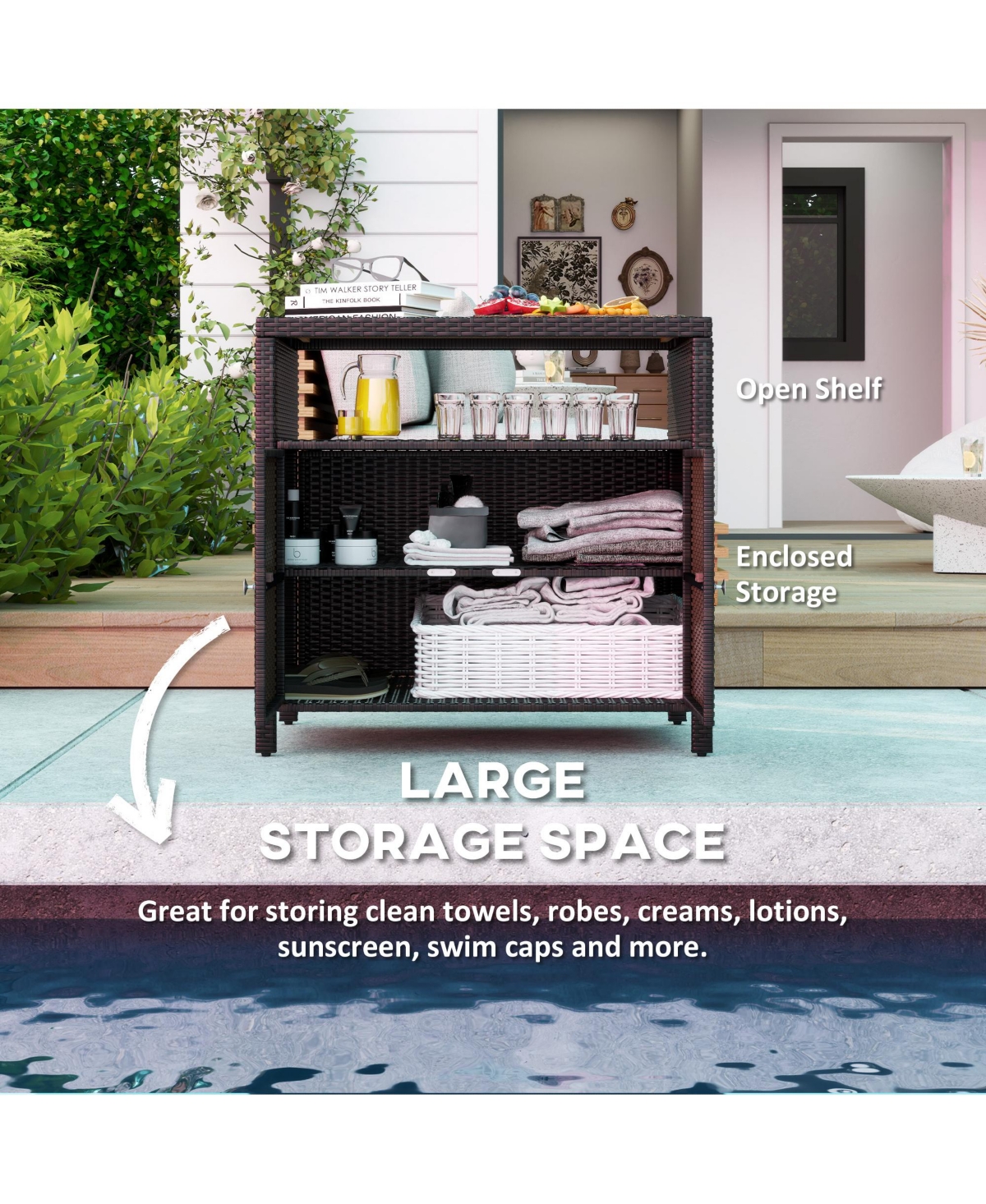 Outsunny Wicker Outdoor Storage Cabinet, Rat Buffet Sideboard,