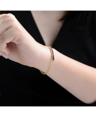 14K Gold Plated Red Cubic Zirconia Bar Bracelet