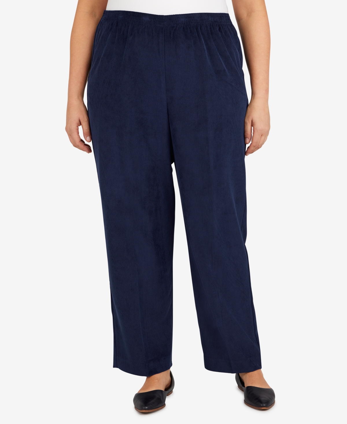 Alfred Dunner Plus Size Classic Corduroy Elastic Waist Medium Length Pants In Blue