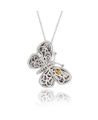 Suzy Levian Sterling Silver Sapphire & Created White Sapphire Butterfly Pendant Brooch