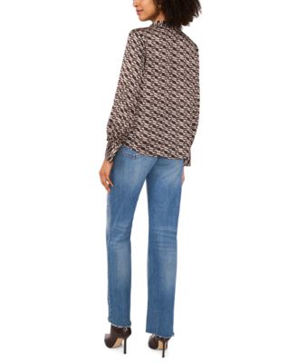 Women's Printed Split-Neck Wide-Cuff Blouse