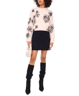 Women's Crewneck Floral-Embroidered Long-Sleeve Sweater		