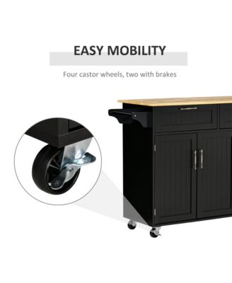 Black Mobile Kitchen: Island with Drawers and Cabinet Storage