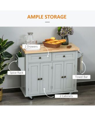 Gray Kitchen Assistant: Rolling Island with Rubber Wood Top and Storage