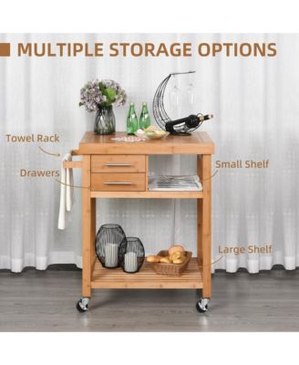 Bamboo Kitchen Organizer: Utility Cart with Drawers and Shelves