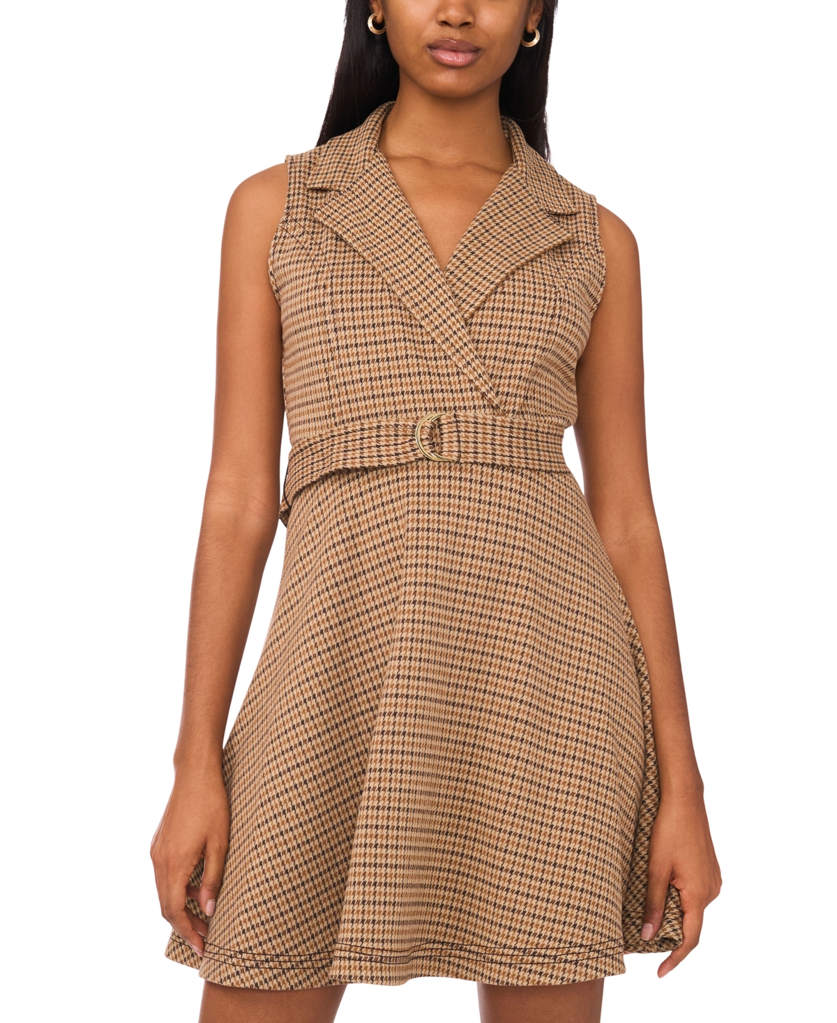 Msk Women's Sleeveless V-neck Fit & Flare Dress In Brown