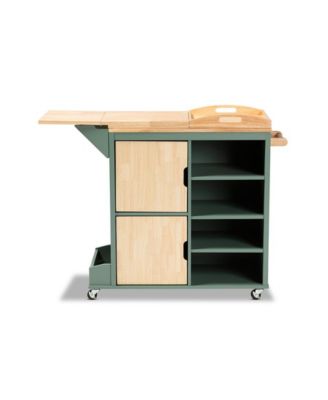 47.64" long Rubberwood, MDF, Metal + Drop Leaf, Tray, 4 Shelves, 2 Compartments Two-Tone Kitchen Cart
