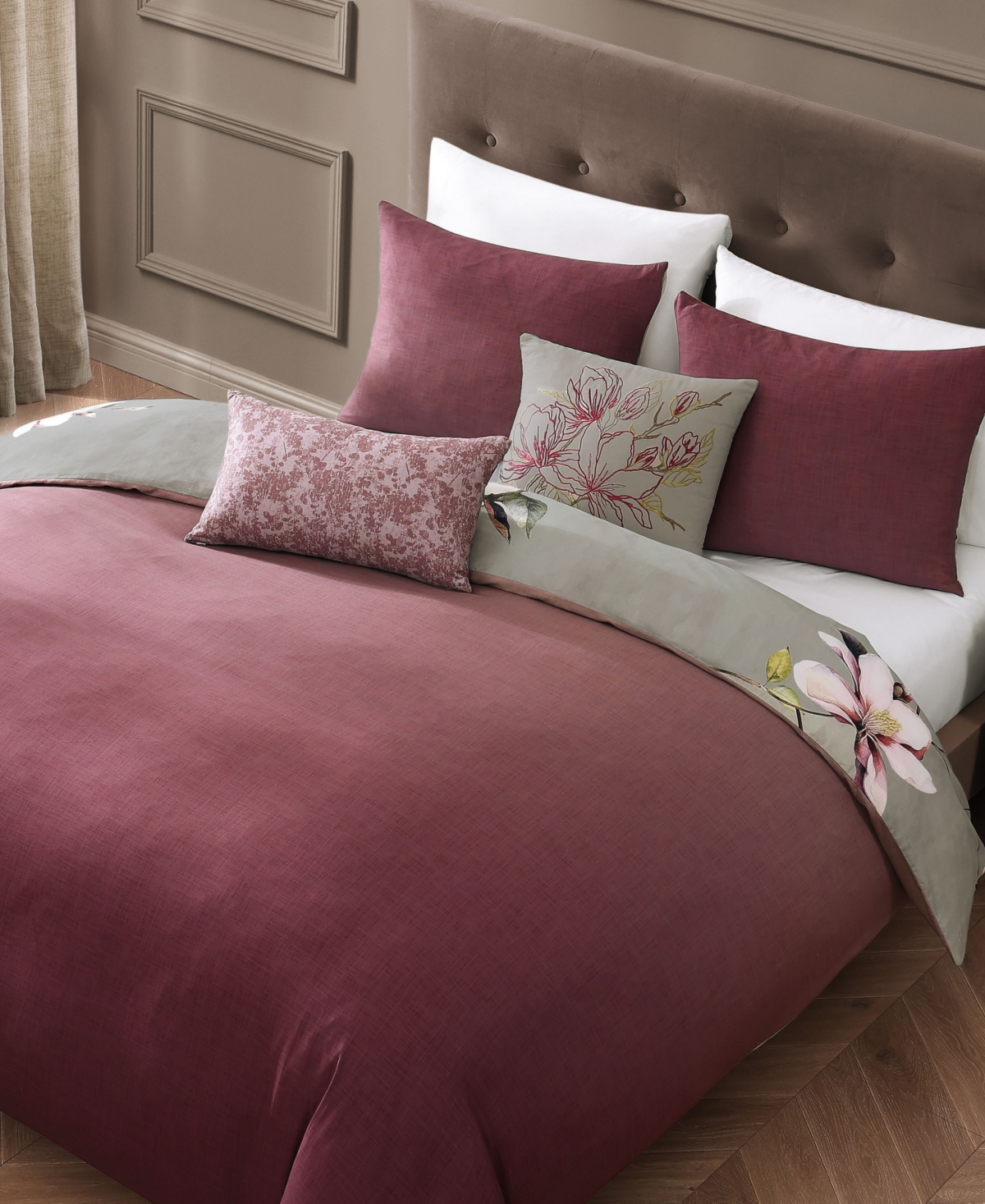 Bebejan Purple Lilies Bedding 5 Piece King Size Reversible Comforter Set