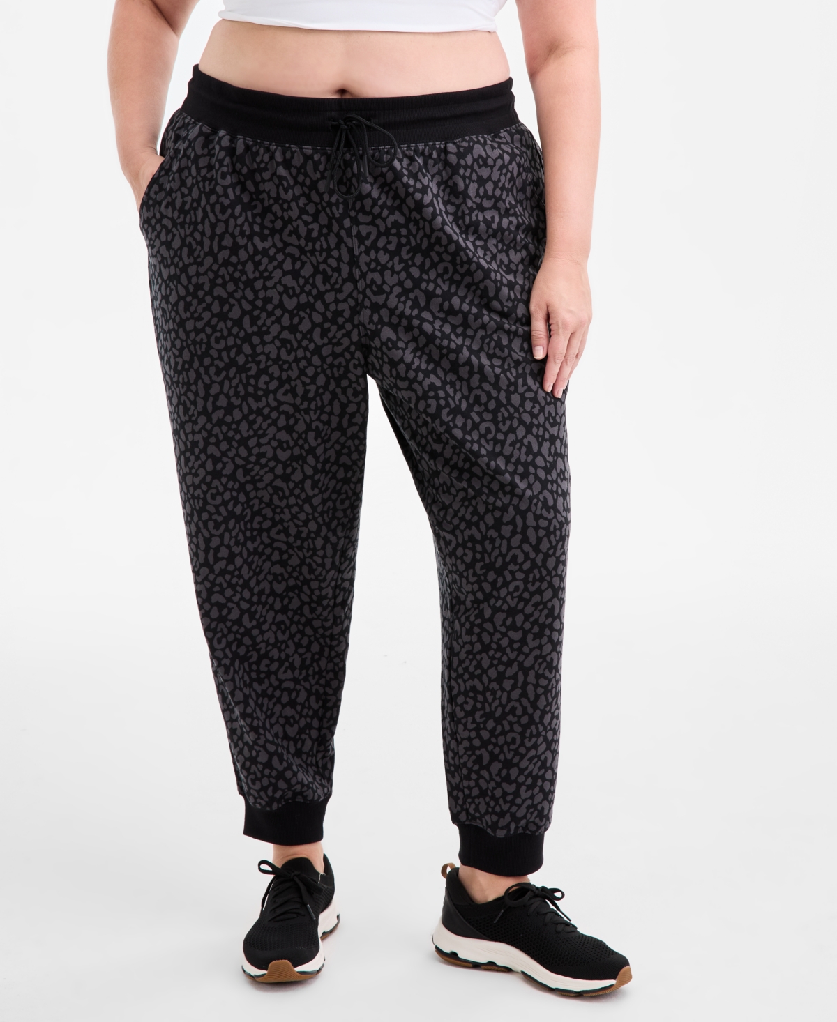Id Ideology Plus Size Relaxed Animal-print Fleece Joggers, Macy's Exclusive In Black