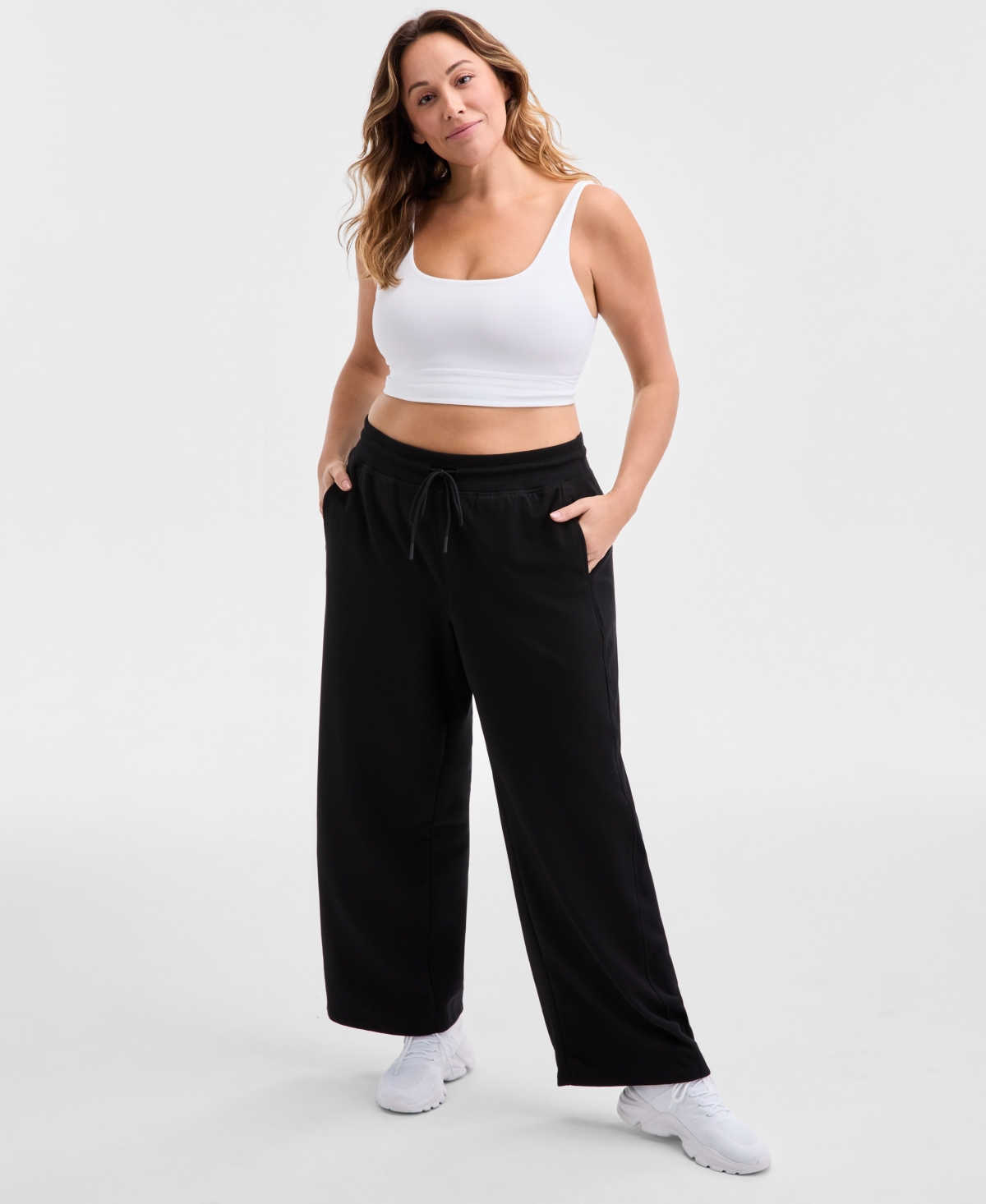 Id Ideology Plus Size Relaxed High-rise Fleece Pants, Macy's Exclusive In Black