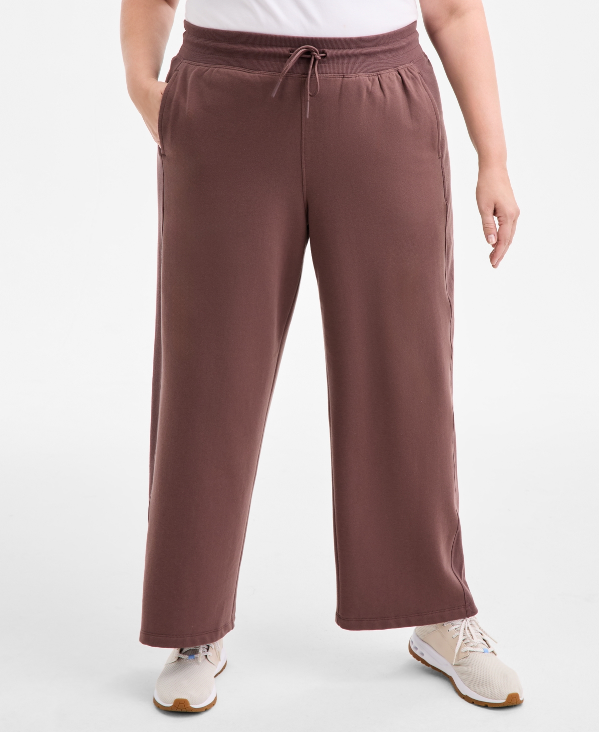 Id Ideology Plus Size Relaxed High-rise Fleece Pants, Macy's Exclusive In Brown