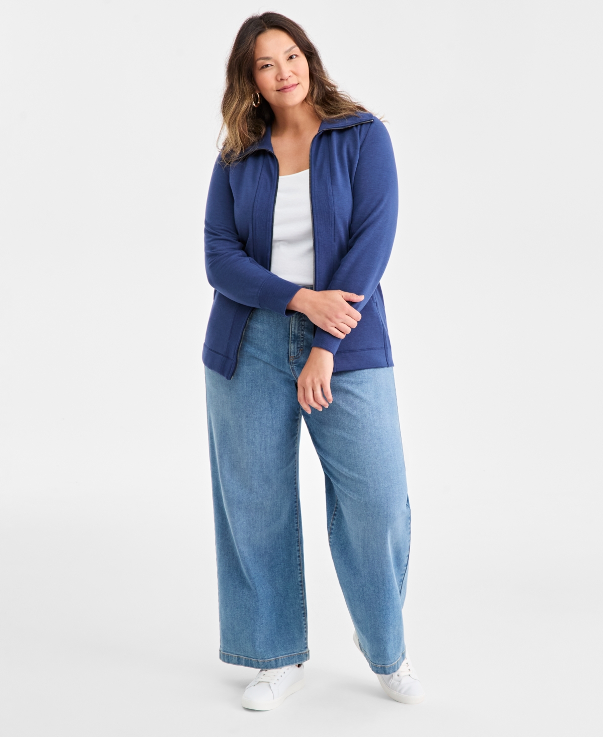 Style & Co Plus Size Fleece Zip-front Tunic, Exclusively At Macy's In Blue