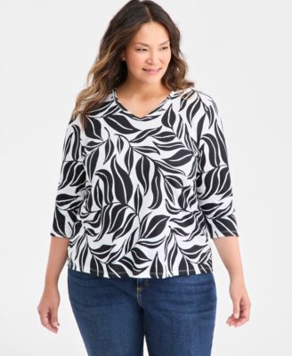 Style & Co - Plus Size V-Neck 3/4-Sleeve Knit Top
