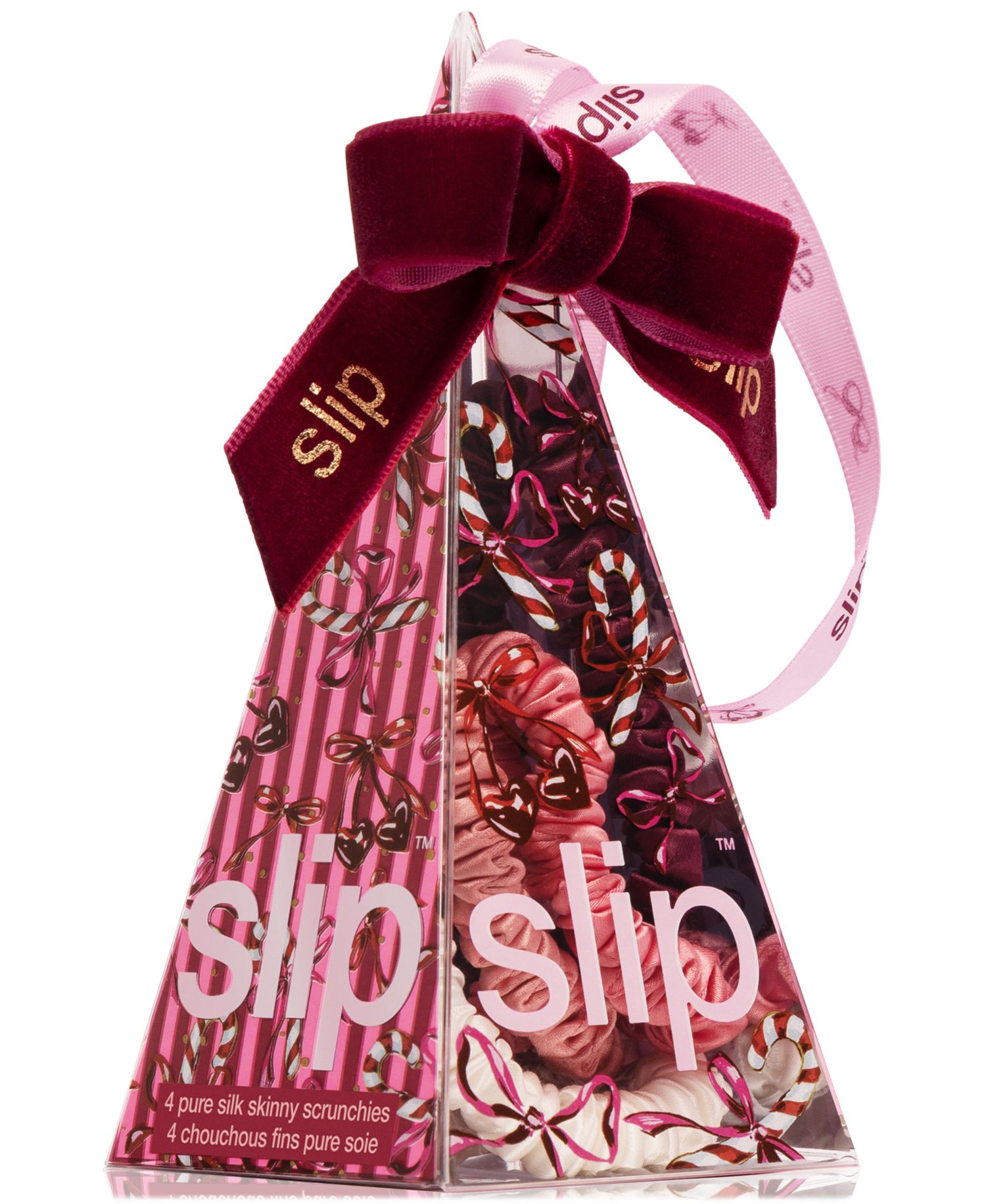 4-Pc. Pure Silk Candy Cane Skinny Scrunchies Set