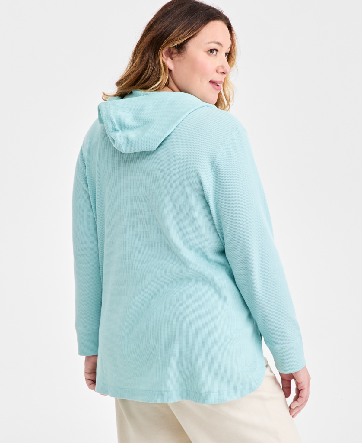 Style & Co Plus Size Waffle-knit Hooded Sweatshirt, Macy's Exclusive In Blue