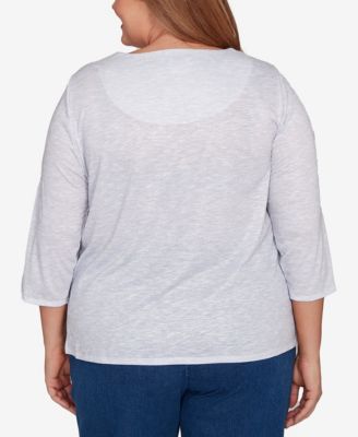 Plus Size Classic Santa and Tree Print Crew Neck Top