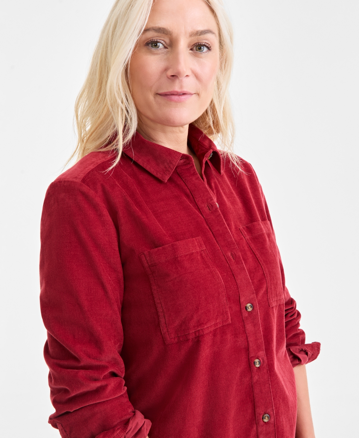 Style & Co Petite Cotton Corduroy Shirt, Macy's Exclusive In Red
