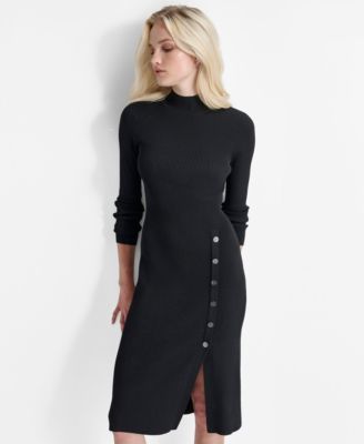 Women's Long Sleeve Mock Neck Midi Sweater Dress