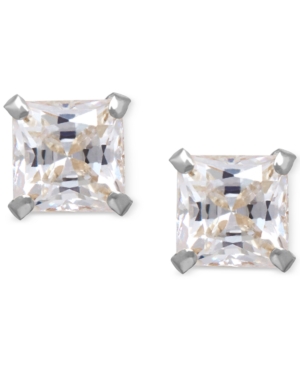 image of Cubic Zirconia Square Stud Earrings in 14k Gold