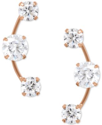 Macy's - Cubic Zirconia 3-Stone Ear Climber Earrings in 14k Yellow, White, or Rose Gold