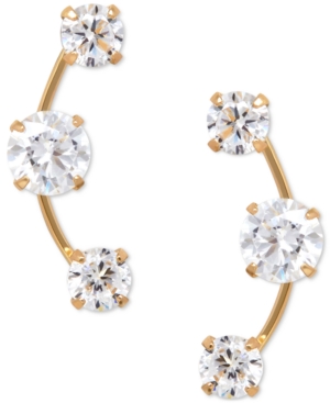 image of Cubic Zirconia 3-Stone Ear Climber Earrings in 14k Yellow, White, or Rose Gold