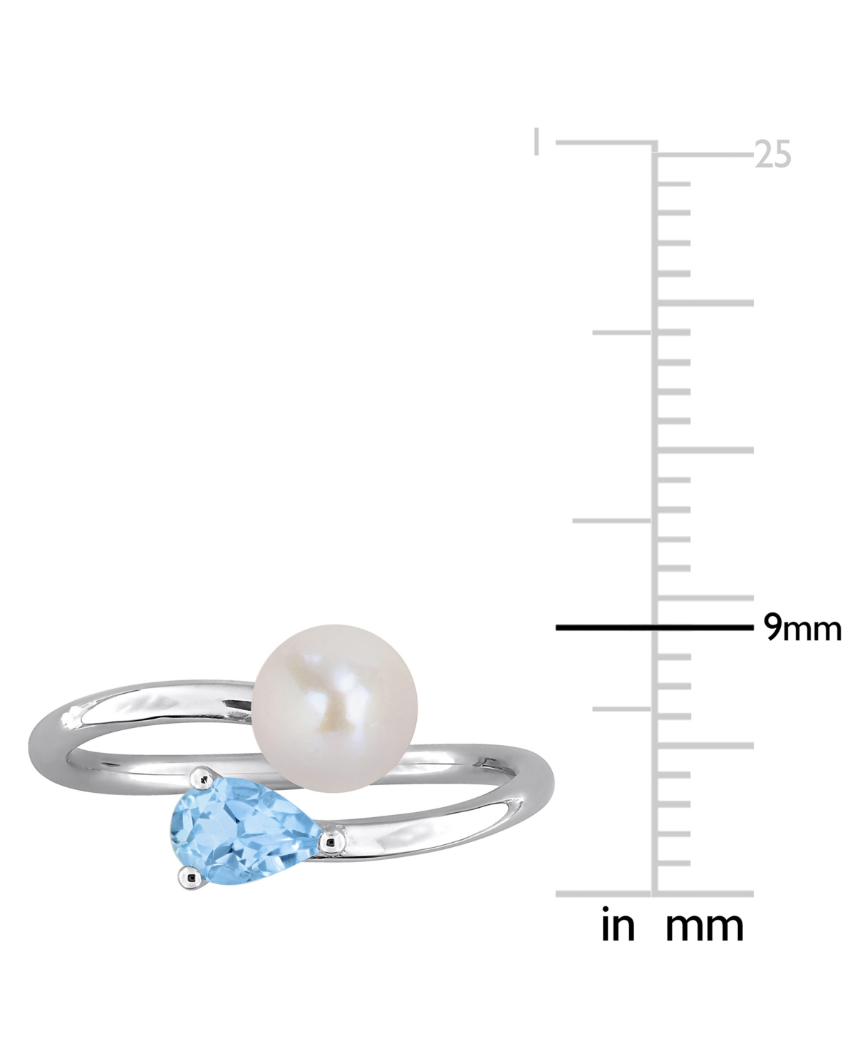 Macy's Cultured Freshwater Pearl (6mm) & Blue Topaz (3/8 Ct. T.w.) Bypass Ring In Sterling Silver In Blue