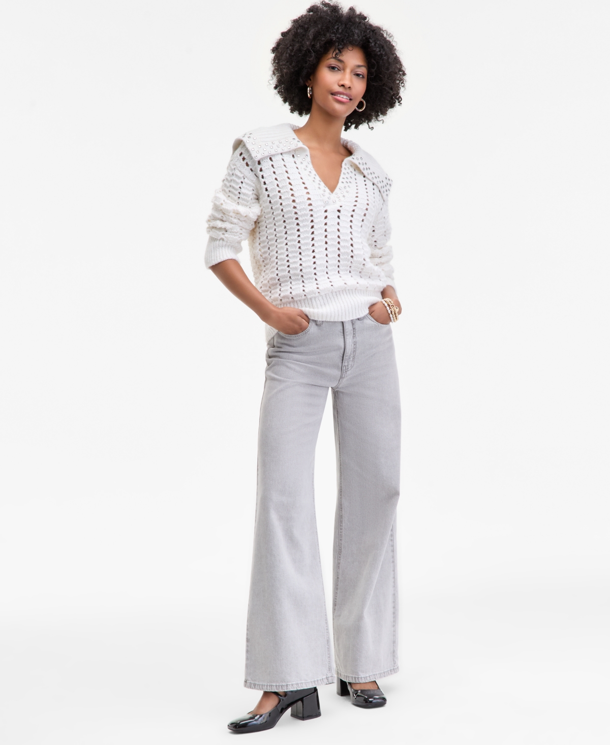 On 34th Women's Embellished Sailor-collar Sweater, Macy's Exclusive In White
