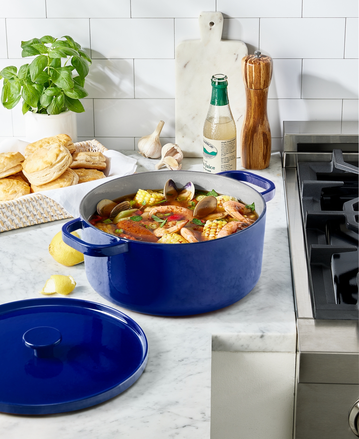 The Cellar Enameled Cast Iron 6-qt. Dutch Oven Blue, Macy's Exclusive In Transparent