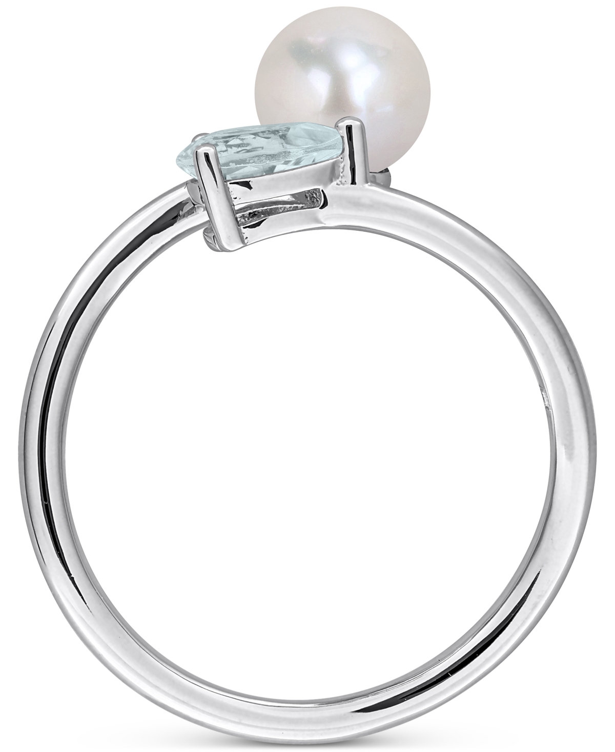 Cultured Freshwater Pearl (6mm) & Aquamarine (3/8 ct. t.w.) Bypass Ring Sterling Silver
