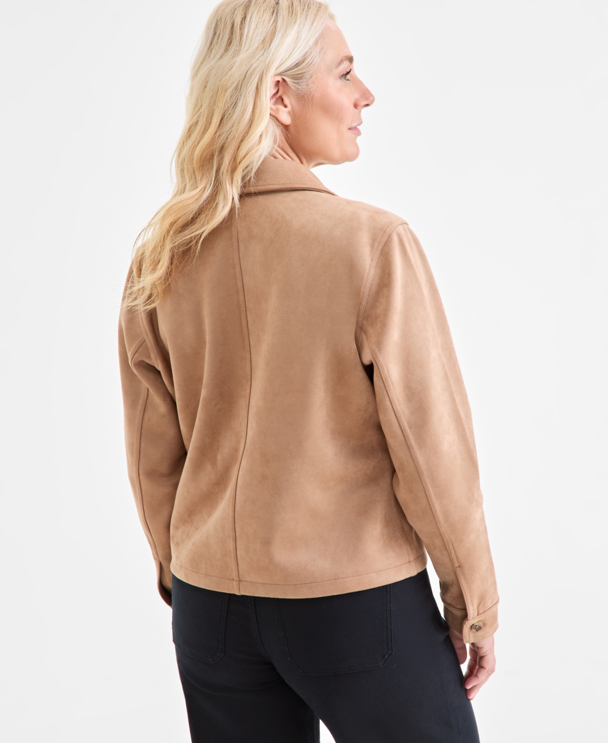 Style & Co Women's Faux-suede Button-front Jacket, Macy's Exclusive In Brown