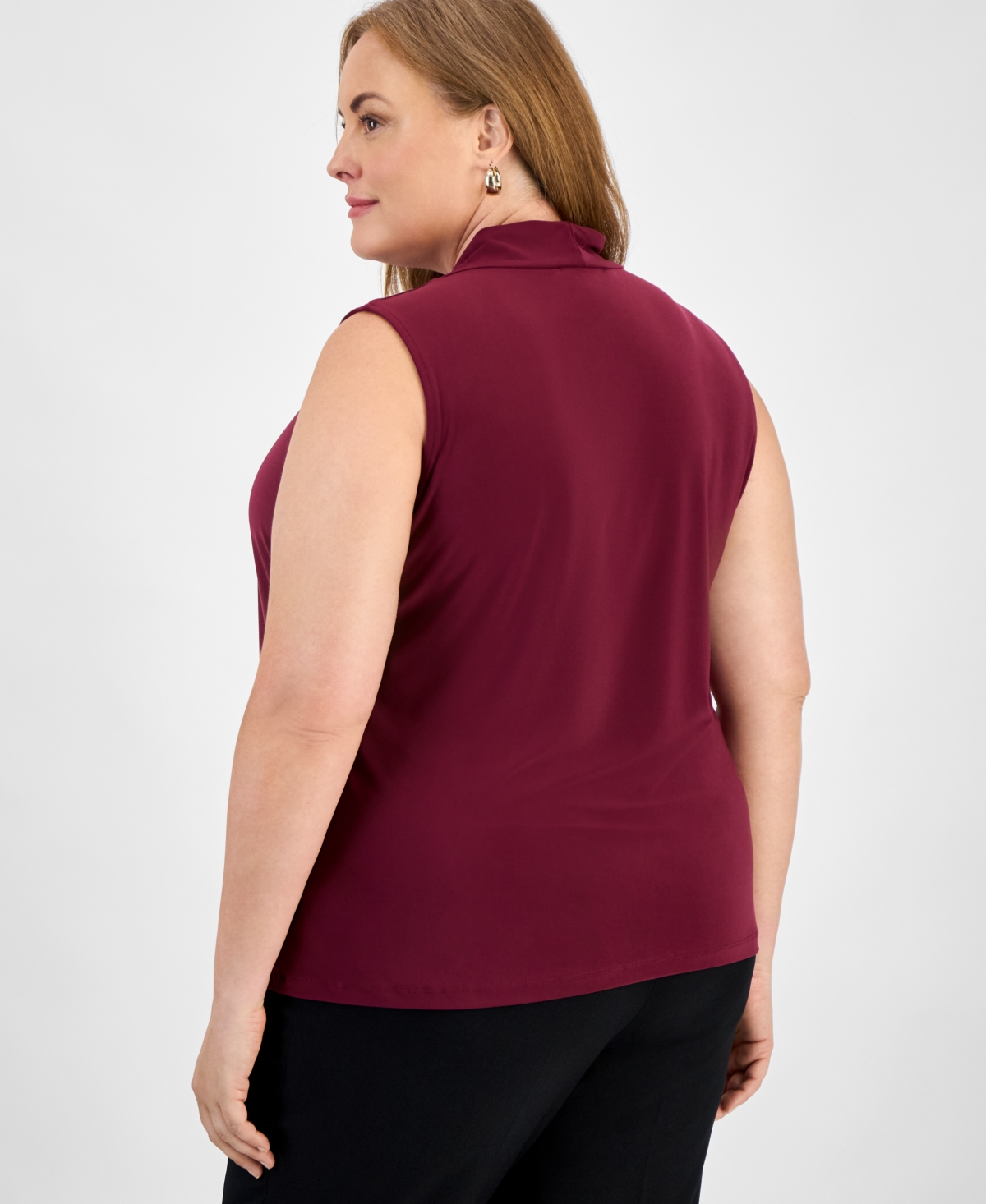 Kasper Plus Size Twist-neck Sleeveless Top In Burgundy