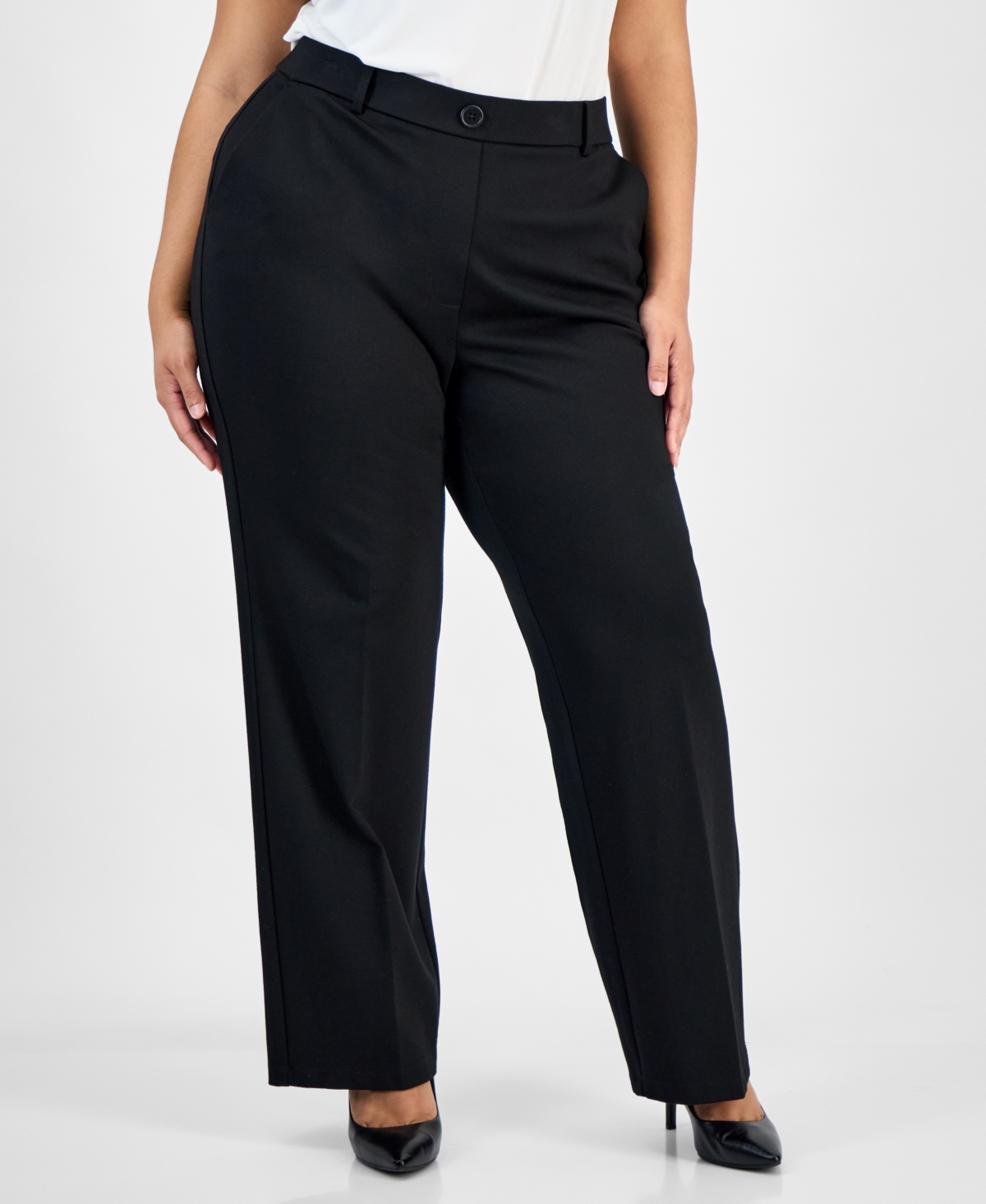 Kasper Plus Size High-rise Straight-leg Pants In Black