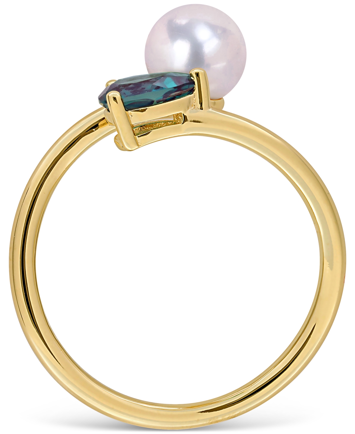 Macy's Cultured Freshwater Pearl & Lab-created Alexandrite Ring (5/8 Ct. T.w.) In 18k Gold-plated Sterling  In Gold