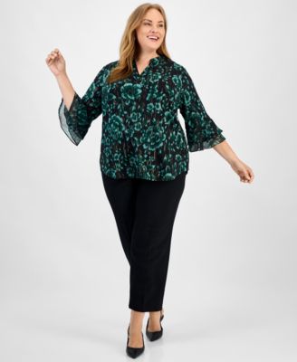 Plus Size Printed V-Neck Flutter-Sleeve Top