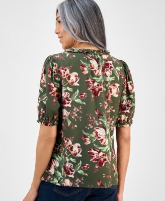 Women's Printed Ruffle Puff-Sleeve Top, Macy's Exclusive