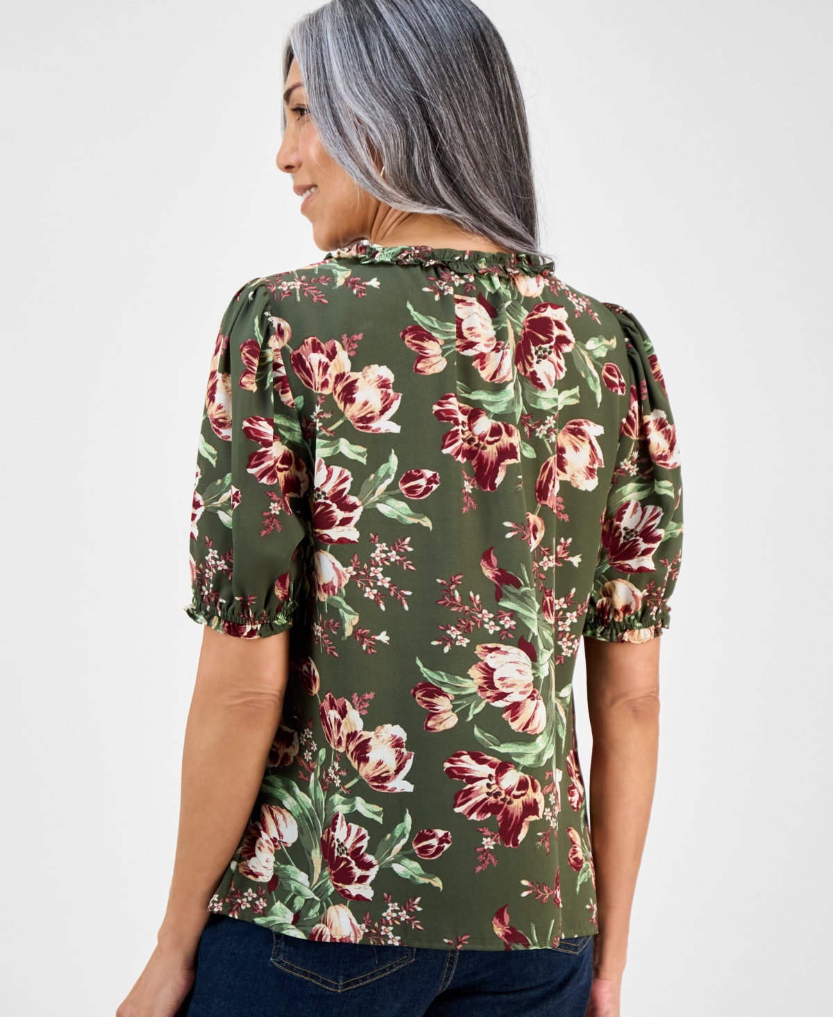 Style & Co Women's Printed Ruffle Puff-sleeve Top, Macy's Exclusive In Multi