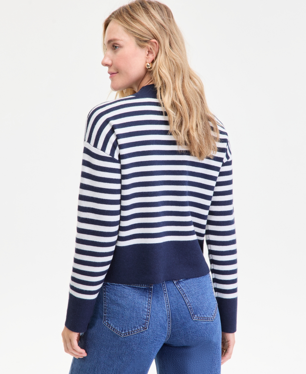 On 34th Women's Striped Mock Neck Sweater, Macy's Exclusive In Blue