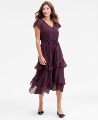 On 34th - Women's Flutter-Sleeve Tiered-Hem Midi Dress