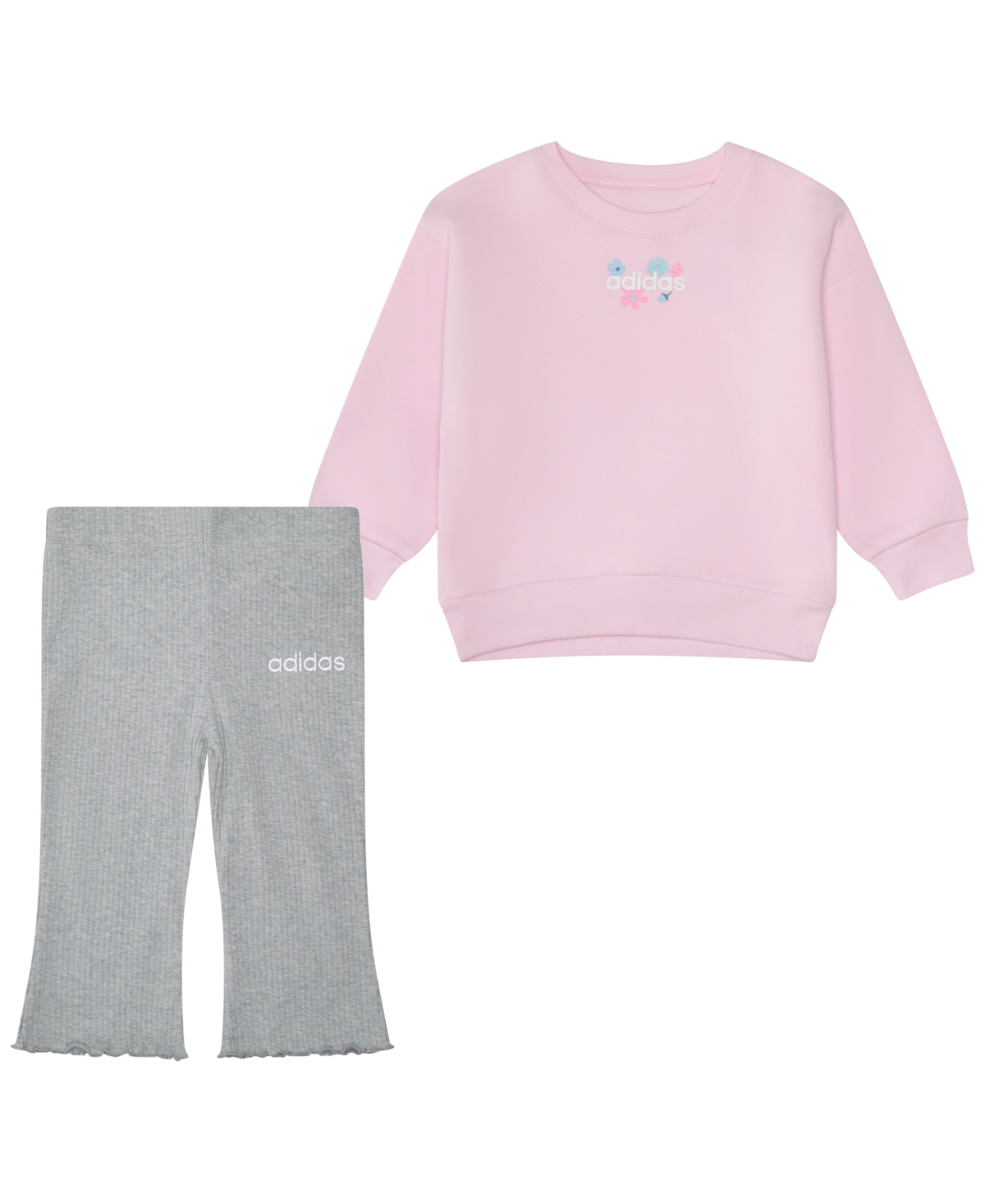 Adidas Originals Baby Girls 2-piece Fleece Pull-on Sweatshirt And Flare-leg Pants Set In Pink